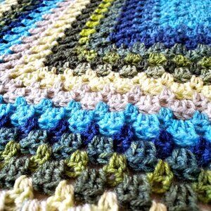 Crochet BABY BLANKET AFGHAN Lap Granny 29" x 29" Green Blue Gray Navy Handmade
